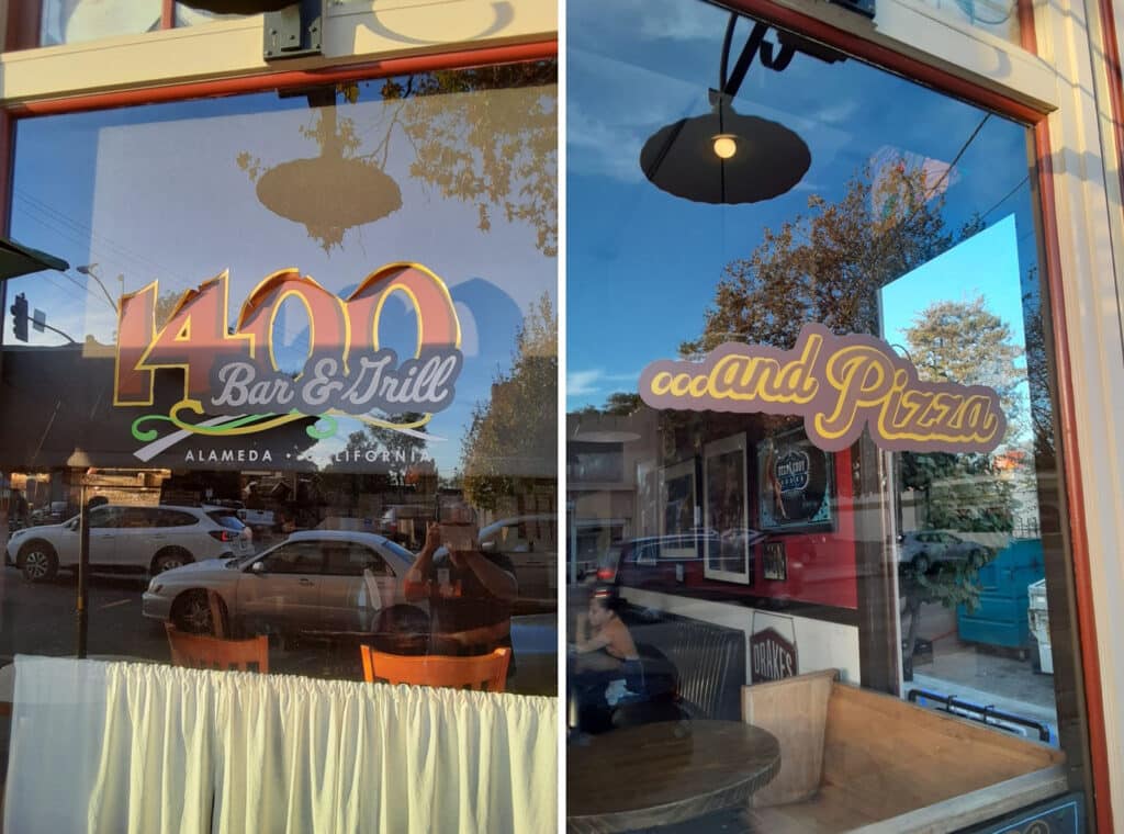 Alameda Post - the front windows at 1400 Bar an Grill