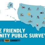 Alameda Post - a graphic with little characters biking all over the USA with text that says "The League Bicycle Friendly America 2025 Bicycle Friendly Community Public Survey. How Bicycle-Friendly is your community?