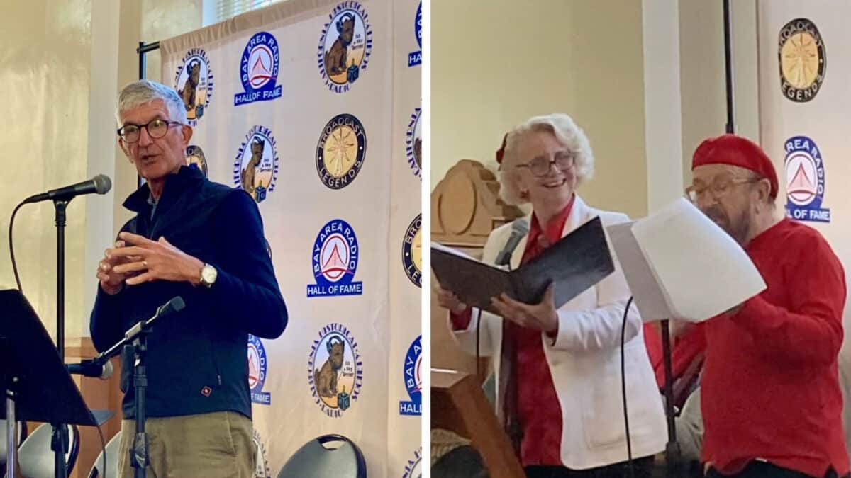 Alameda Post - Photos of performers standing behind the microphone at the annual CHRS Holiday Party.
