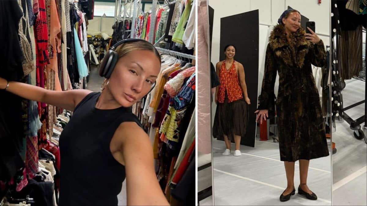 Alameda post - Miyako Bellizi takes a selfie while looking through clothing racks.