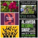 Alameda Post - a collage of events in Alameda this week, including the Alameda Record Swap, Alameda People's March, and REAP Climate Center Open Hours