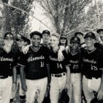 Alameda Post - a black and white group photo of young baseball players in uniforms that say Alameda