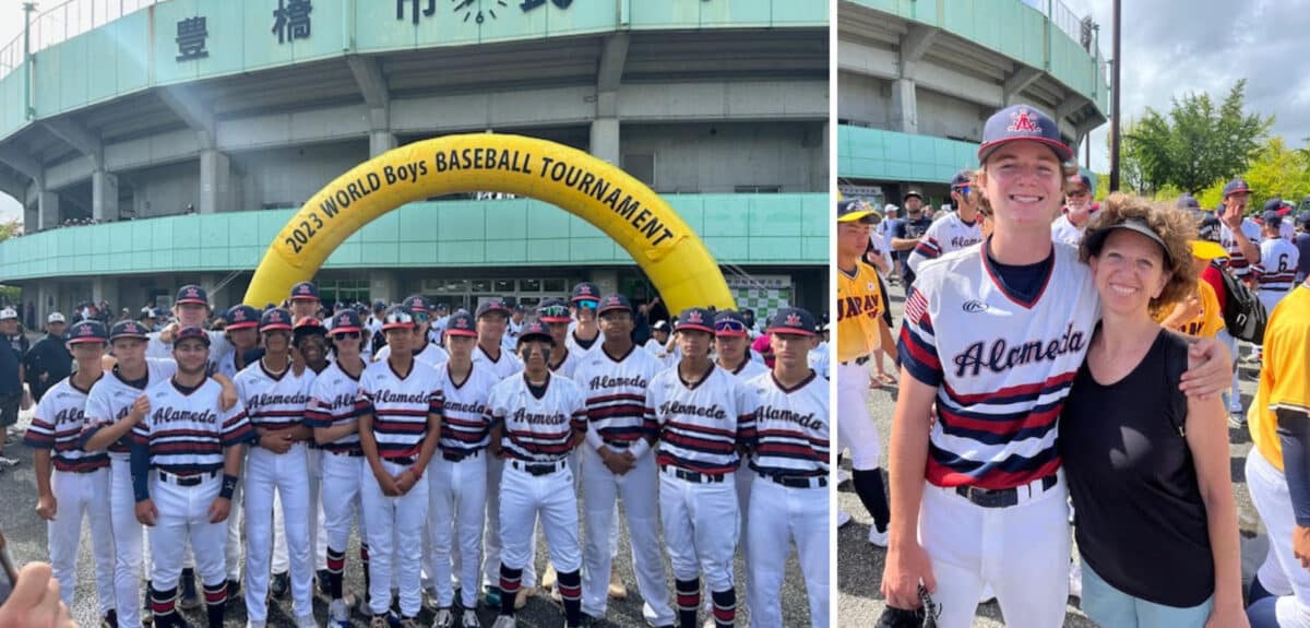 Alameda Post - a group photo of a young baseball team, and a photo of a player with his mom