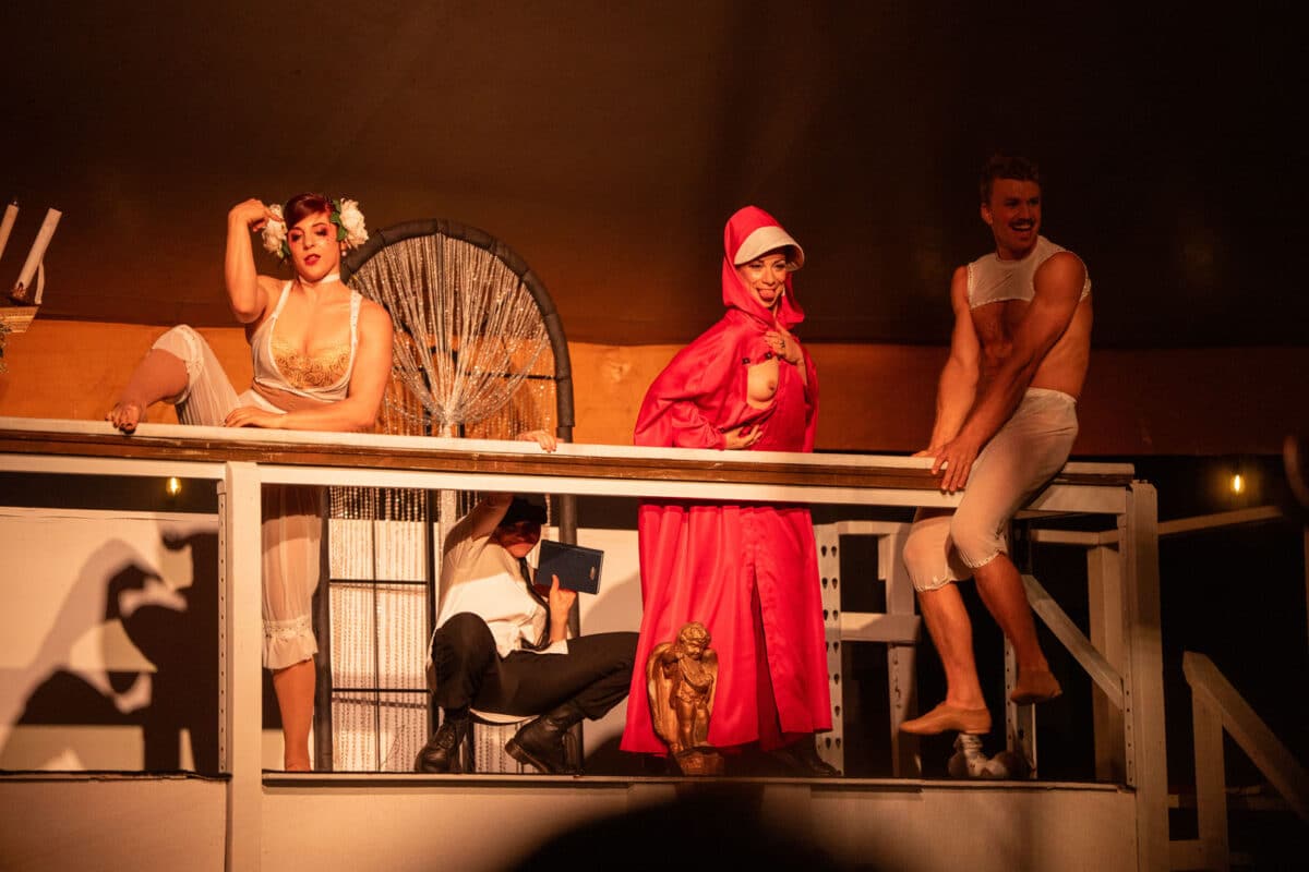 Alameda Post - three performers in costume onstage