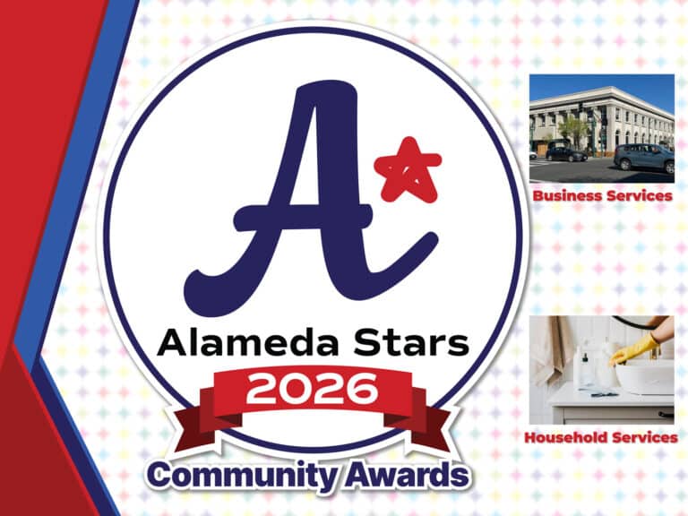 Alameda Post - The logo for Alameda Stars 2026 Community Awards with words and photos for the Business Services and Household Services divisions.