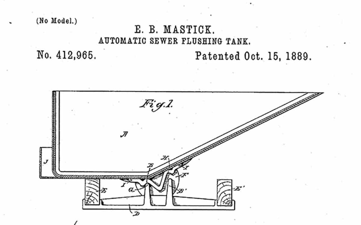 Alameda Post - a patent drawing for a automatic sewer flushing tank
