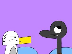 Alameda Post - Seagull and Goose from Two Birds from Alameda sit on public transit seats and look annoyed.