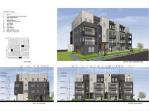 Alameda Post - A group of four story townhomes.