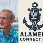 Alameda Post - Alameda PostCast host Scott Piehler smiles in a Hawaiian shirt. Next to that photo is the logo for the Alameda Connection