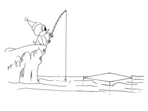 Alameda Post - A drawing of a penguin fishing.