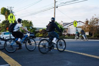 Alameda Post - Cyclists ride on Santa Clara Avenue.