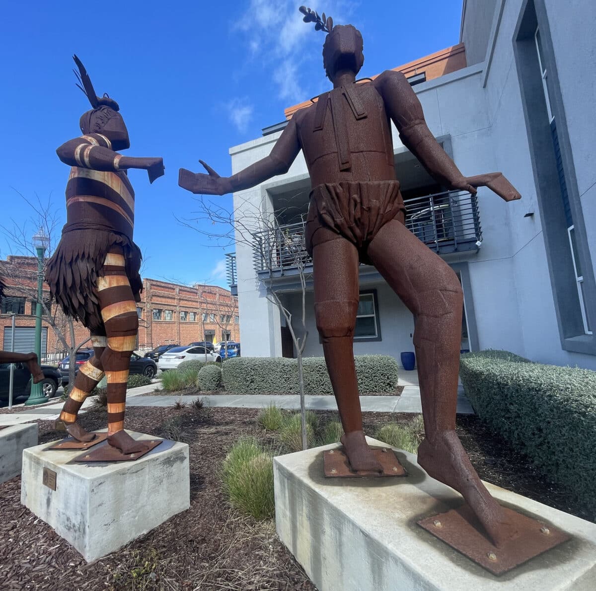 Alameda Post - Metal sculptures of Native Americans.