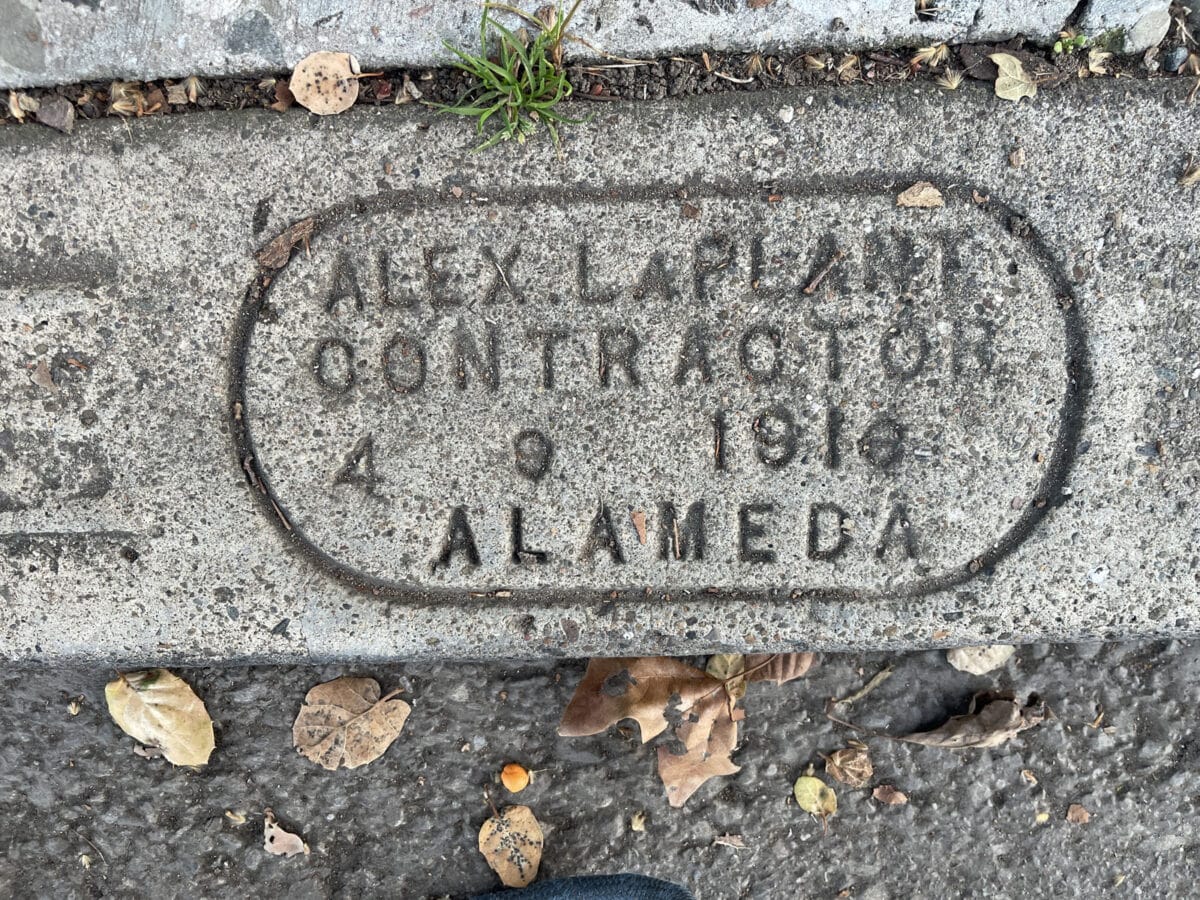 Alameda Post - A curb stamped with "Alex LaPlant Contractor 4 9 1916 Alameda"