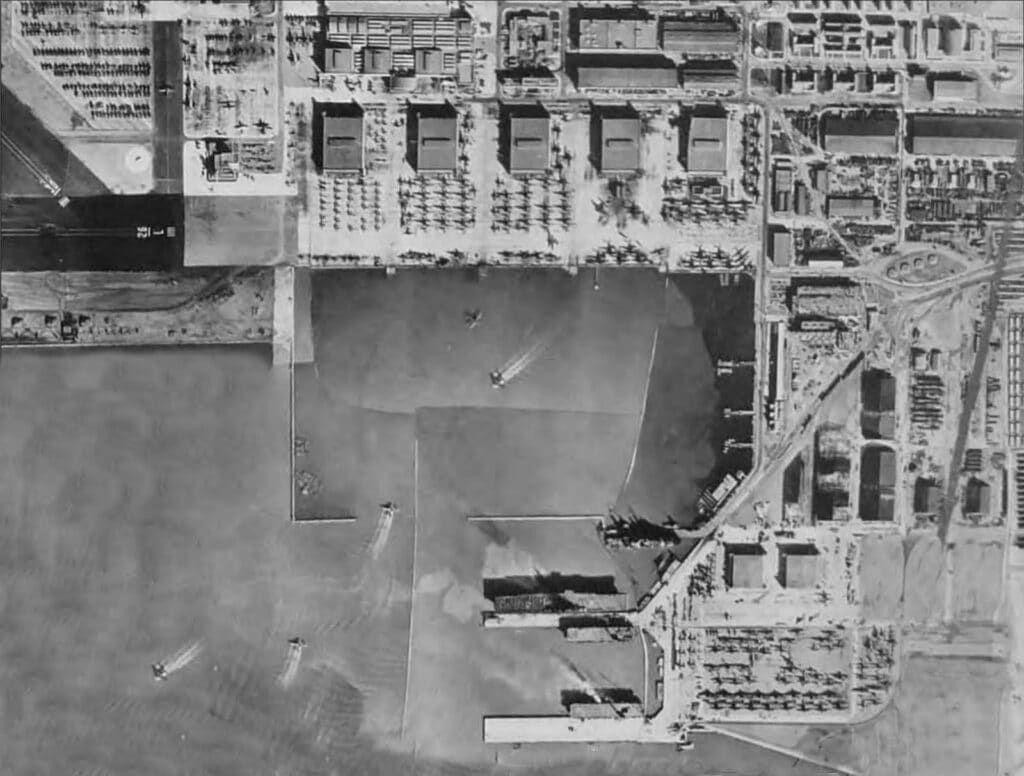 Alameda Post - an aerial view of part of the Alameda Naval Air Station