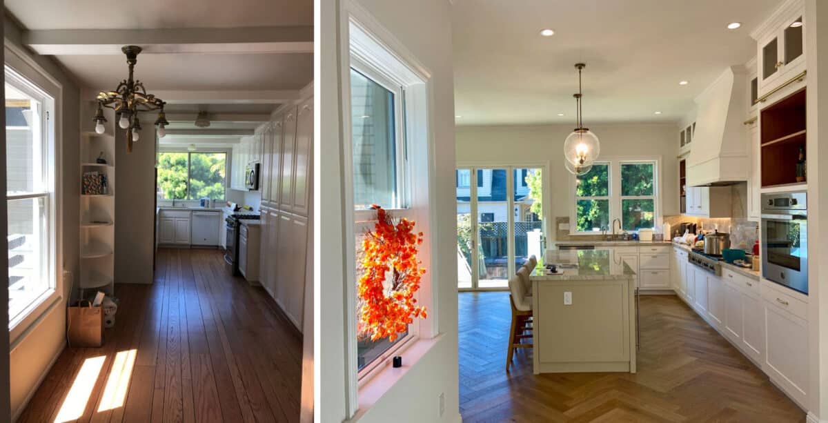 Alameda Post - the Before and After photos of the kitchen at 921 Grand Street. The new kitchen is much larger.