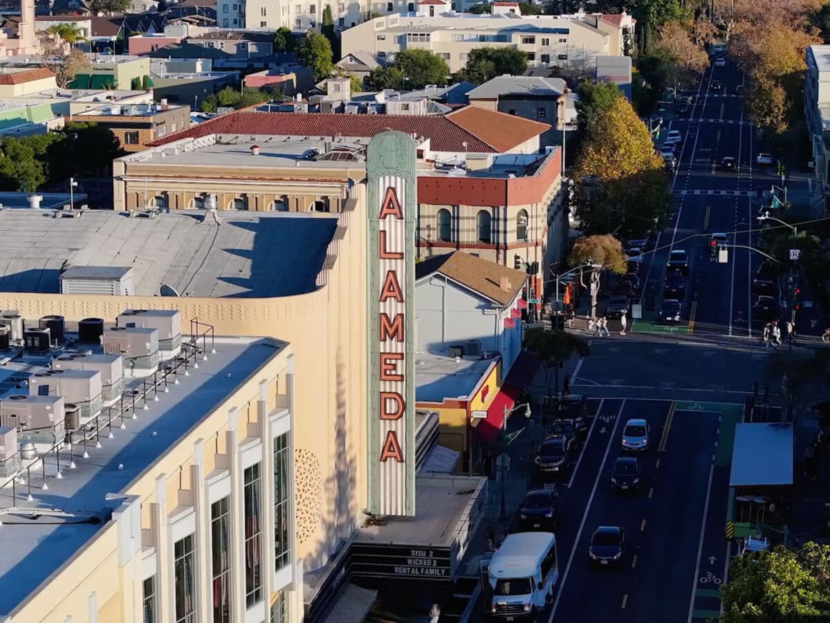 Alameda Post - An aerial photo of the neon sign at the Alameda Theater. 