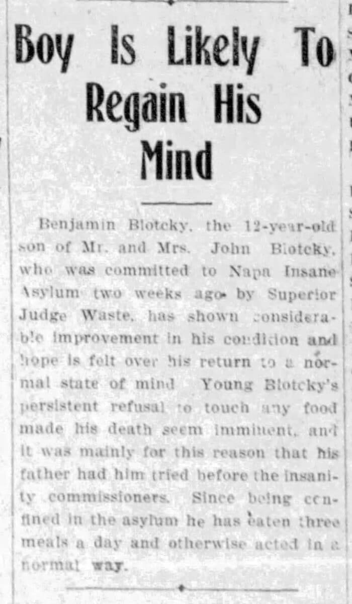 Alameda Post - An old newspaper clipping with the headline "Boy is Likely to Regain His Mind"