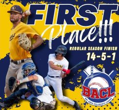 Alameda Post - a collage of promo photos for the Alameda Anchors and the text, "First place!!! Regular season finish 14-5-1"