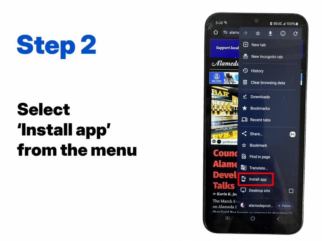 Alameda Post - Step two adding website to Android home screen.