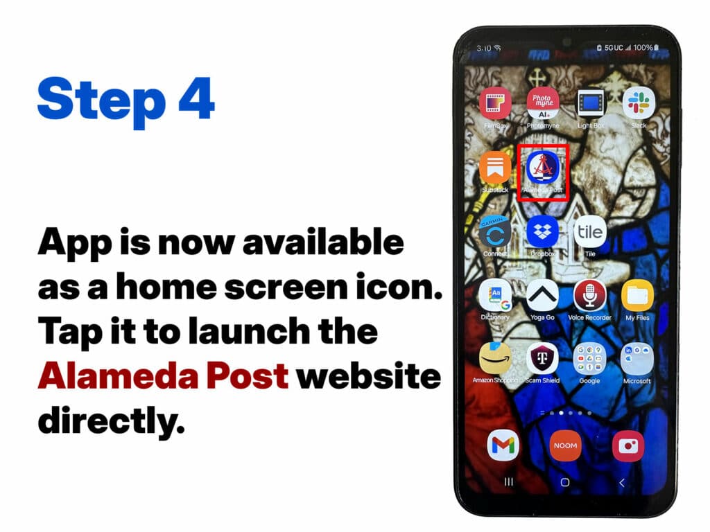 Alameda Post - Step four adding website to Android home screen.