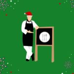 Alameda Post - a drawing of a chef who stands next to a menu board and wears a Santa hat