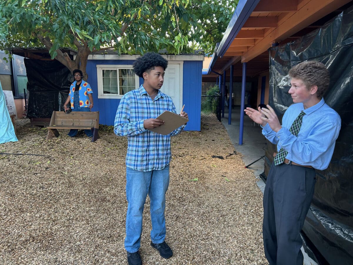 Alameda Post - Three ACLC High School drama students perform outdoors.