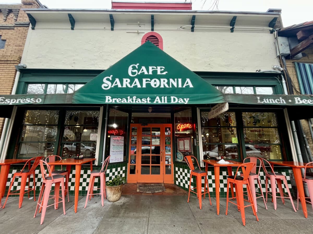 Alameda Post - The front a of a quaint cafe, Cafe Sarafornia. 
