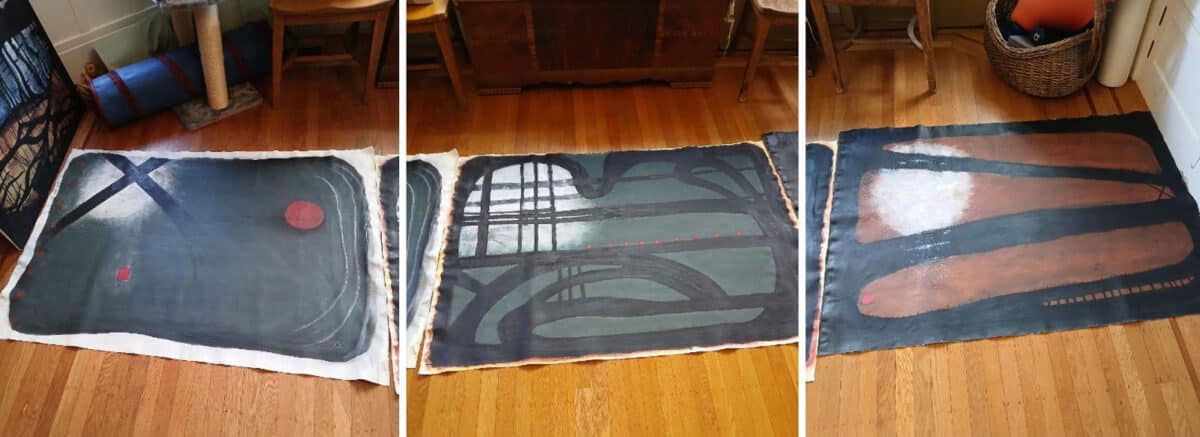 Alameda Post - canvases, painted, on the wood floor
