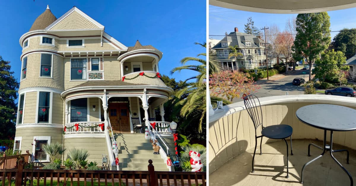 Alameda Post - the front of 899 Union and a view out of the upper balcony known as a belvedere