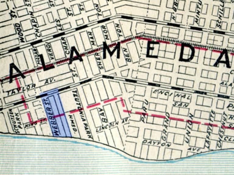 Alameda Post - Detail from George Cram's 1908 Atlas, highlighting Caroline and Weber streets.
