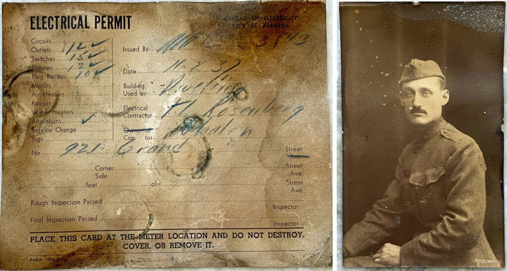 Alameda Post - a photo of an old electrical permit and a sepia portrait of a man in uniform
