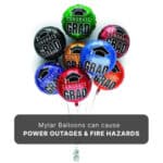 Alameda Post - a photo of mylar balloons with text "Mylar balloons can cause power outages and fire hazards