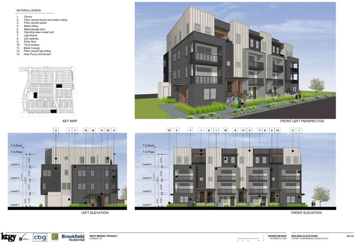 Alameda Post - A group of four story townhomes.