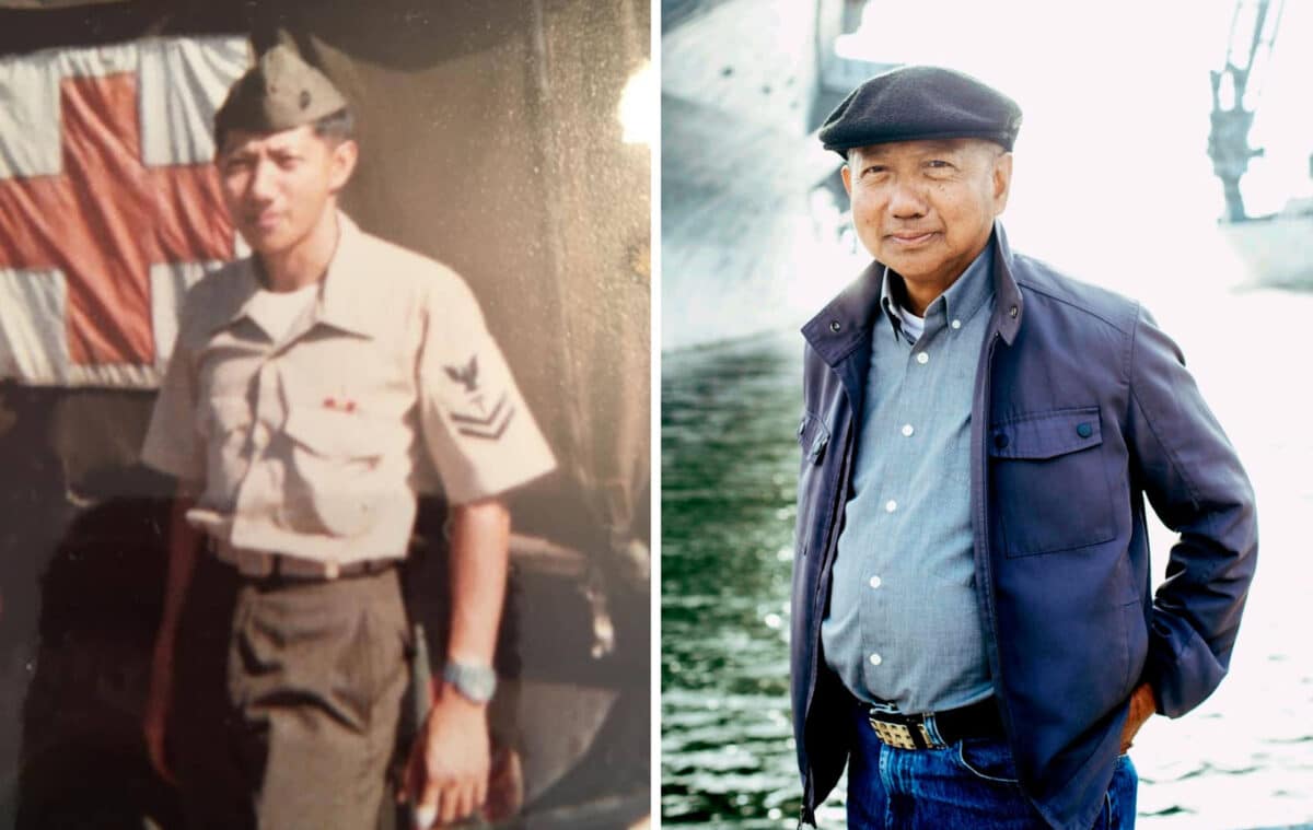 Alameda Post - an old photo of Aurino Picardal Gacad in uniform as a young man, and a more current photo of him