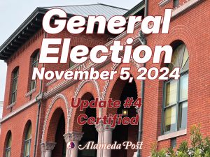 Alameda Post - a photo of City Hall with the words "General Election November 5, 2024 Update #4 Certified Alameda Post"