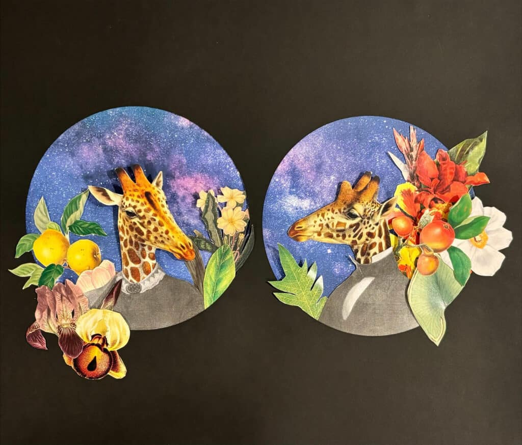 Alameda Post - A diptych collage of two giraffes by Katie Bruun.