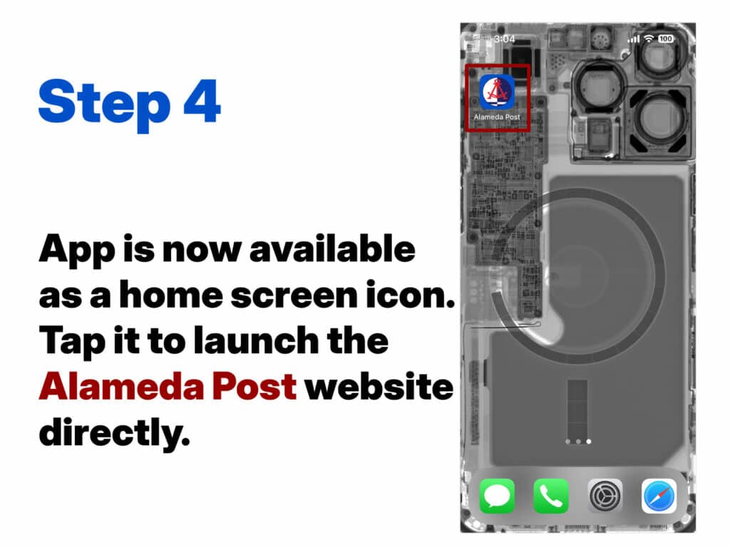 Alameda Post - Step four adding website to iPhone home screen. 