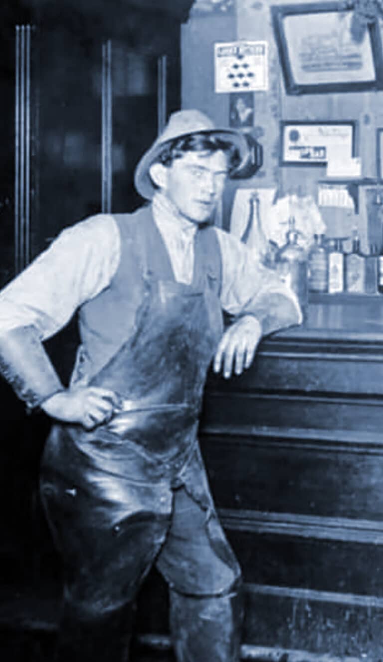 Alameda Post - Jack London at the bar of his favorite haunt, Heinhold’s First and Last Saloon in Oakland. He appears dressed and ready sail down the Oakland Estuary to San Leandro Bay. There he could track some of the pirates that once pillaged the oyster beds in the waters surrounding Bay Farm Island.