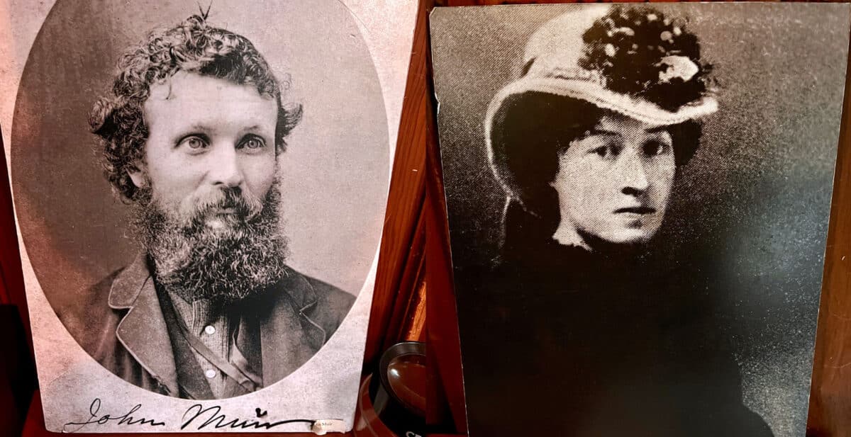 Alameda Post - black and white portraits of a man and a women, John Muir and Joisa Strentzel Muir