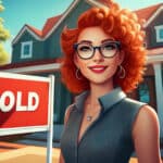 Alameda Post - an illustration of a red haired woman standing in front of a house with a "sold" sign