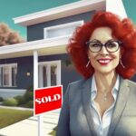 Alameda Post - a graphic of a red headed realtor standing in front of a house with a sold sign
