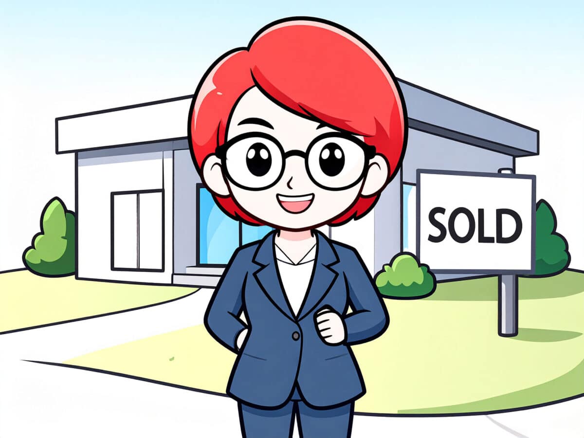 Alameda Post - a cartoon of a red haired woman in front of a house with a sold sign