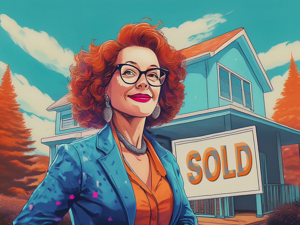Alameda Post - a red headed woman stands in front of a home with a Sale sign