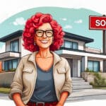 Alameda Post - a cartoon of a red haired woman with glasses standing in front of a home with a Sold sign