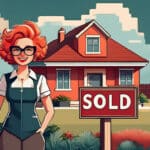 Alameda Post - a red headed woman stands in front of a home with a sold sign in front of it