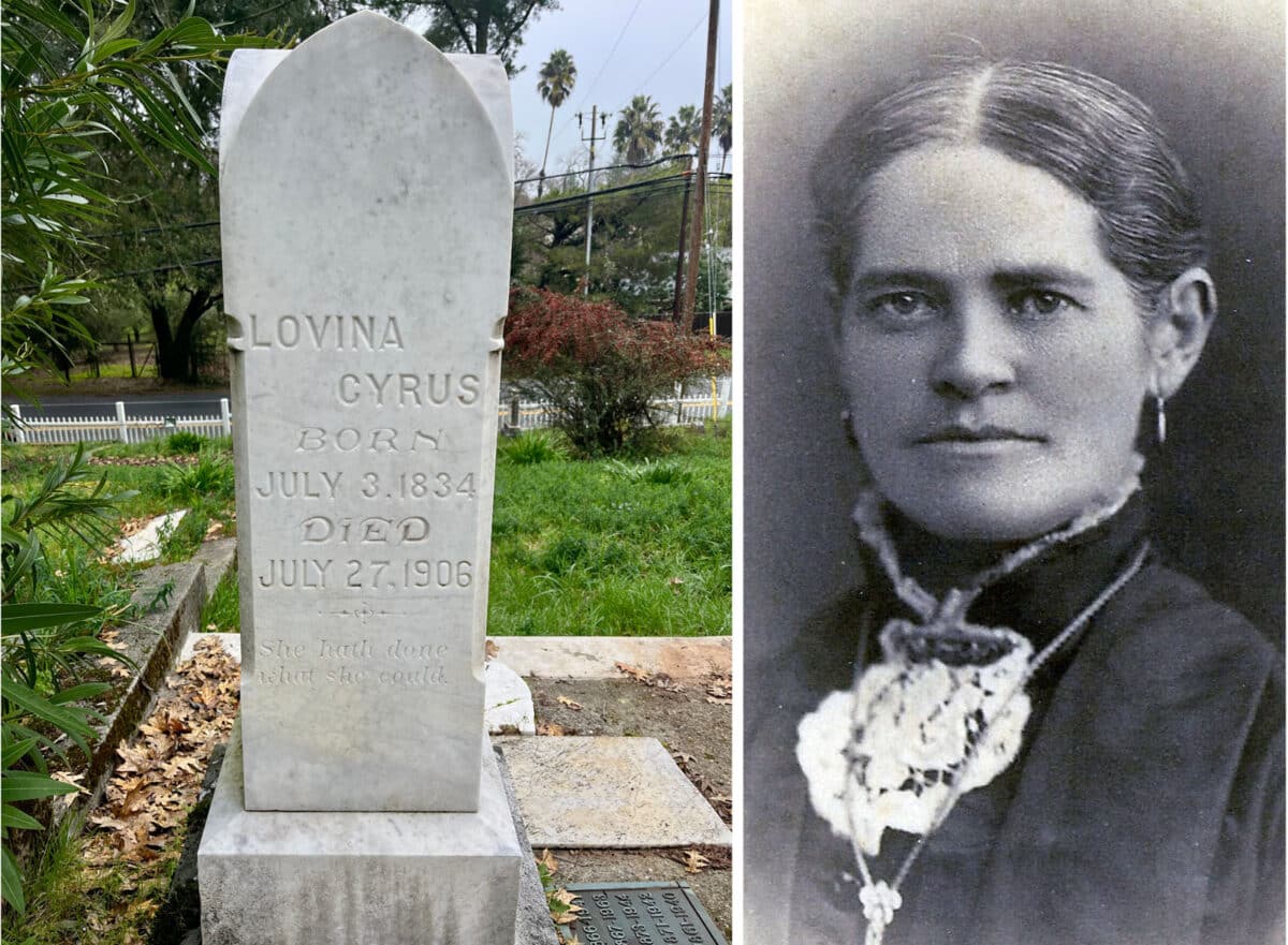 Alameda Post - A gravestone and an old black and white photo of a woman. 