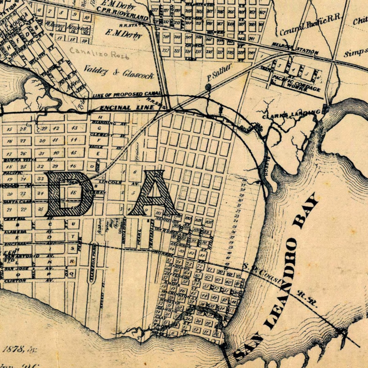 Alameda Post - East End of Alameda map from 1878