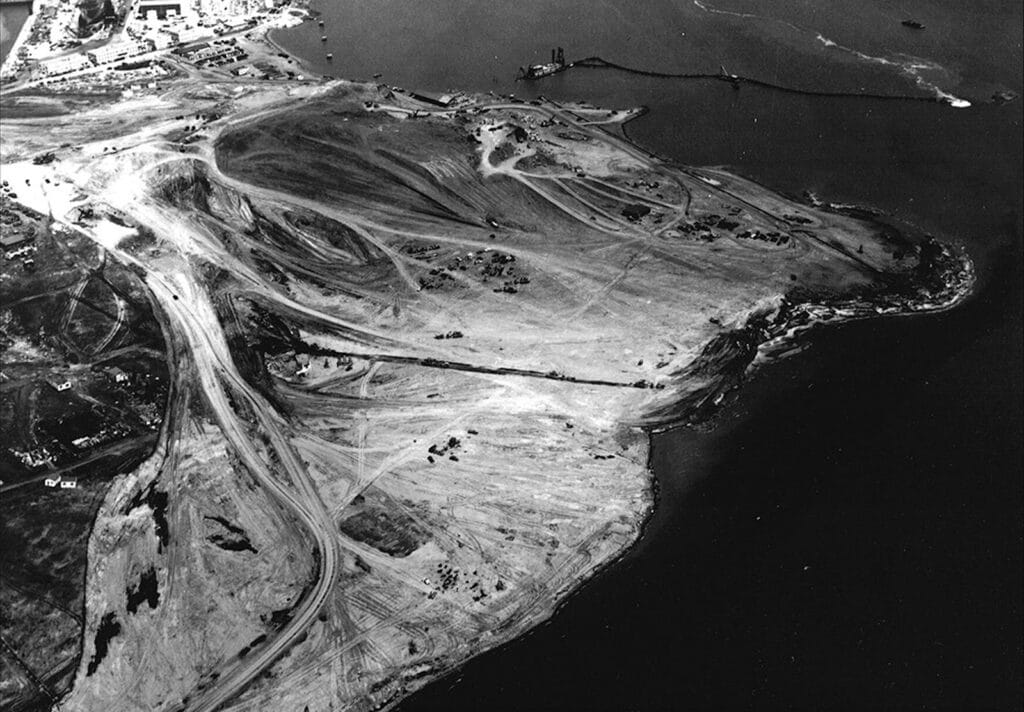 Alameda Point - an aerial photo of Alameda Point while being shaped for the Alameda Naval Air Station