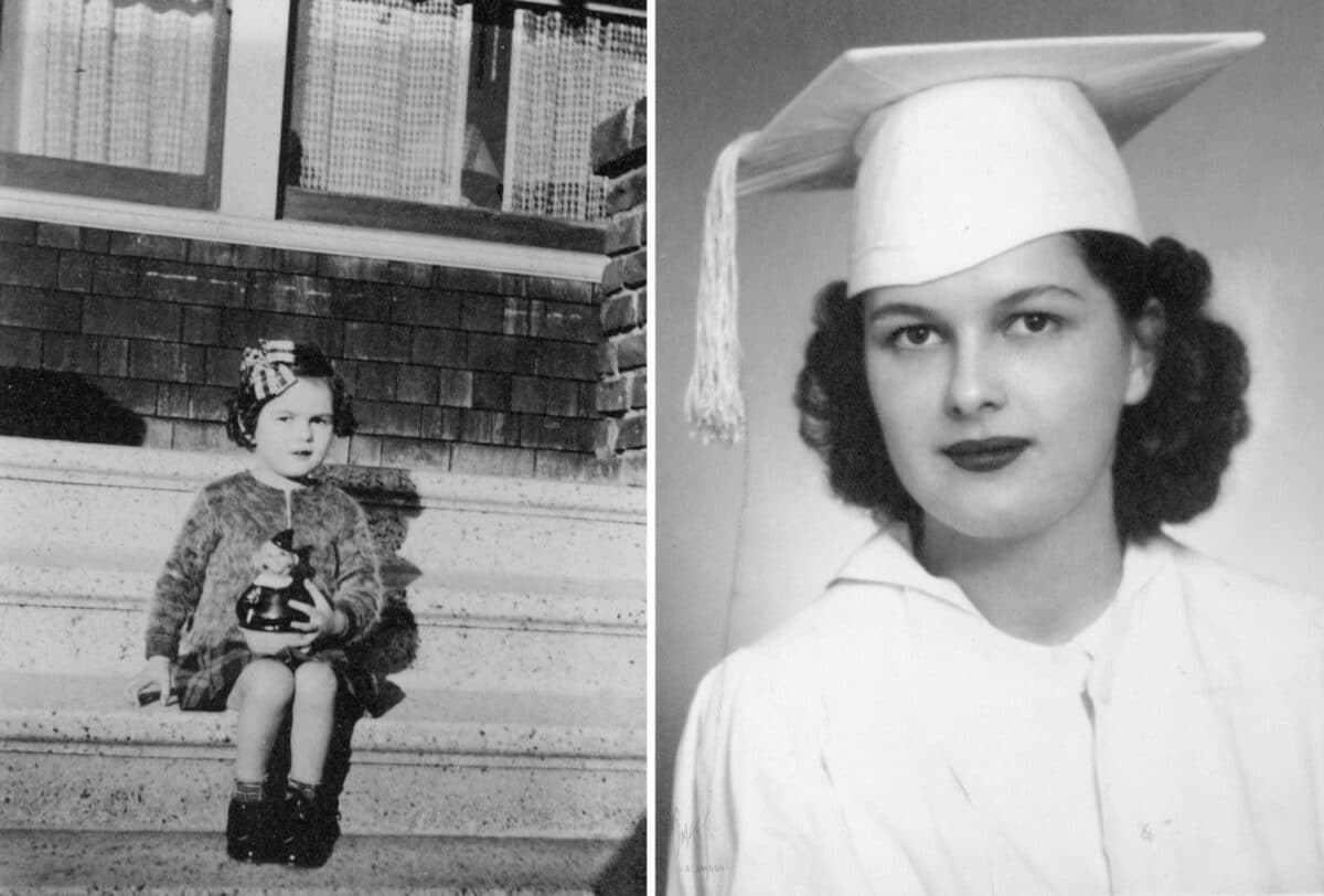 Alameda Post - A childhood photo and a high school graduation photo of Patricia Ferris Millosovich.