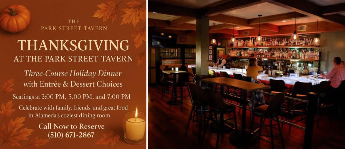 Alameda Post - The bar at Park Street Tavern and an ad for their Thanksgiving hours. 